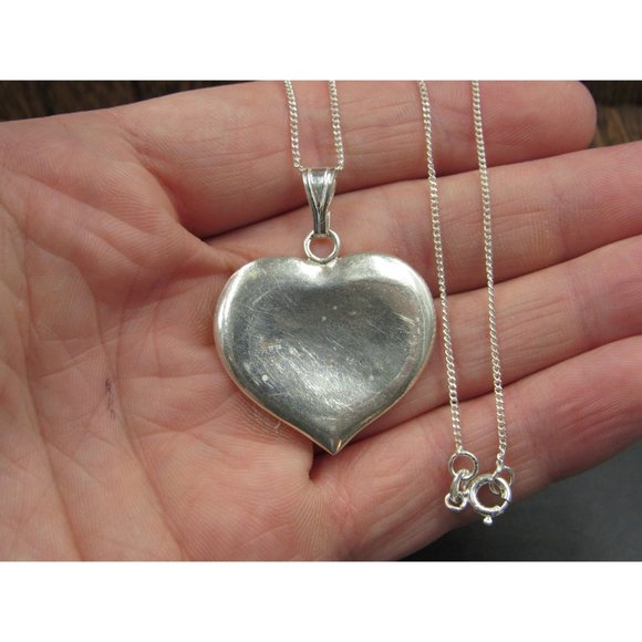 18" Sterling Silver Good Size Heart Love Pendant Necklace Vintage Minimalist - Picture 2 of 7